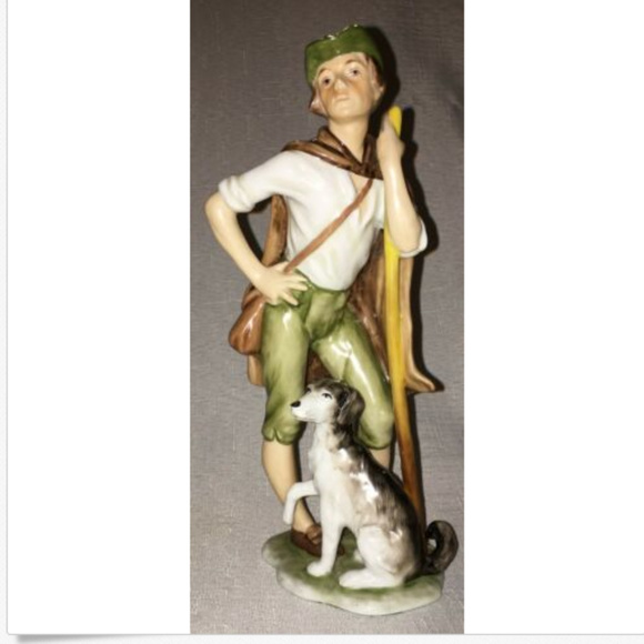 AK Kaiser Handpainted Porcelain Figurine Man Dog - Picture 1 of 8